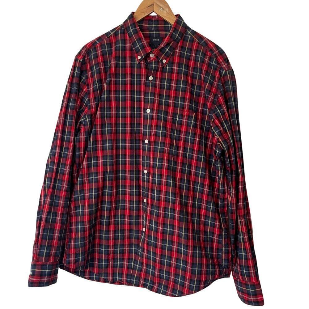 J. Crew Factory 100% Cotton Red and Blue Plaid Button Up Shirt • Size XL 🗣